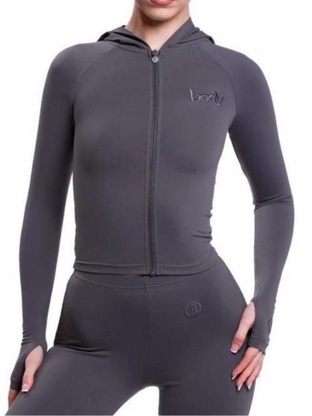 Body Women's Grey Full-Zip Hooded Active Jacket